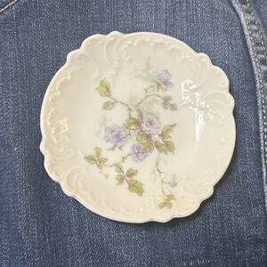 Antique Butter Pat Haviland 3 1/4 inches White with Blue Flowers